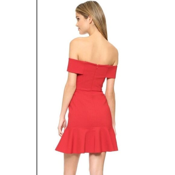 NWT $495 N NICHOLAS Red Ponte Knit Off Shoulder Mini Dress - Size 6 - Picture 2 of 7